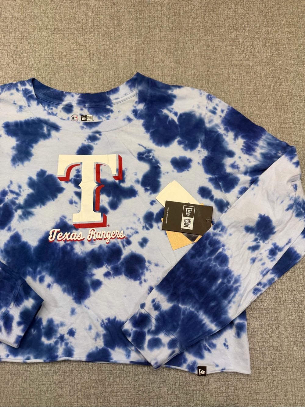 New Era Womens L MLB Texas Rangers Tie Dye Cropped Long Sleeve Shirt NWT